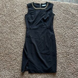 Calvin Klein Black Dress with Gold Chain Accent
